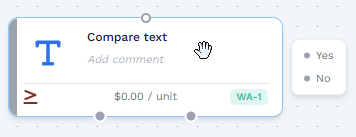 Hovering shows Yes and No outcomes (use the list order to pick the correct connection points)
