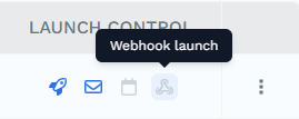 Webhook icon labelled Webhook launch, the fourth option in the Launch Control column of the Wrkflow Automation list