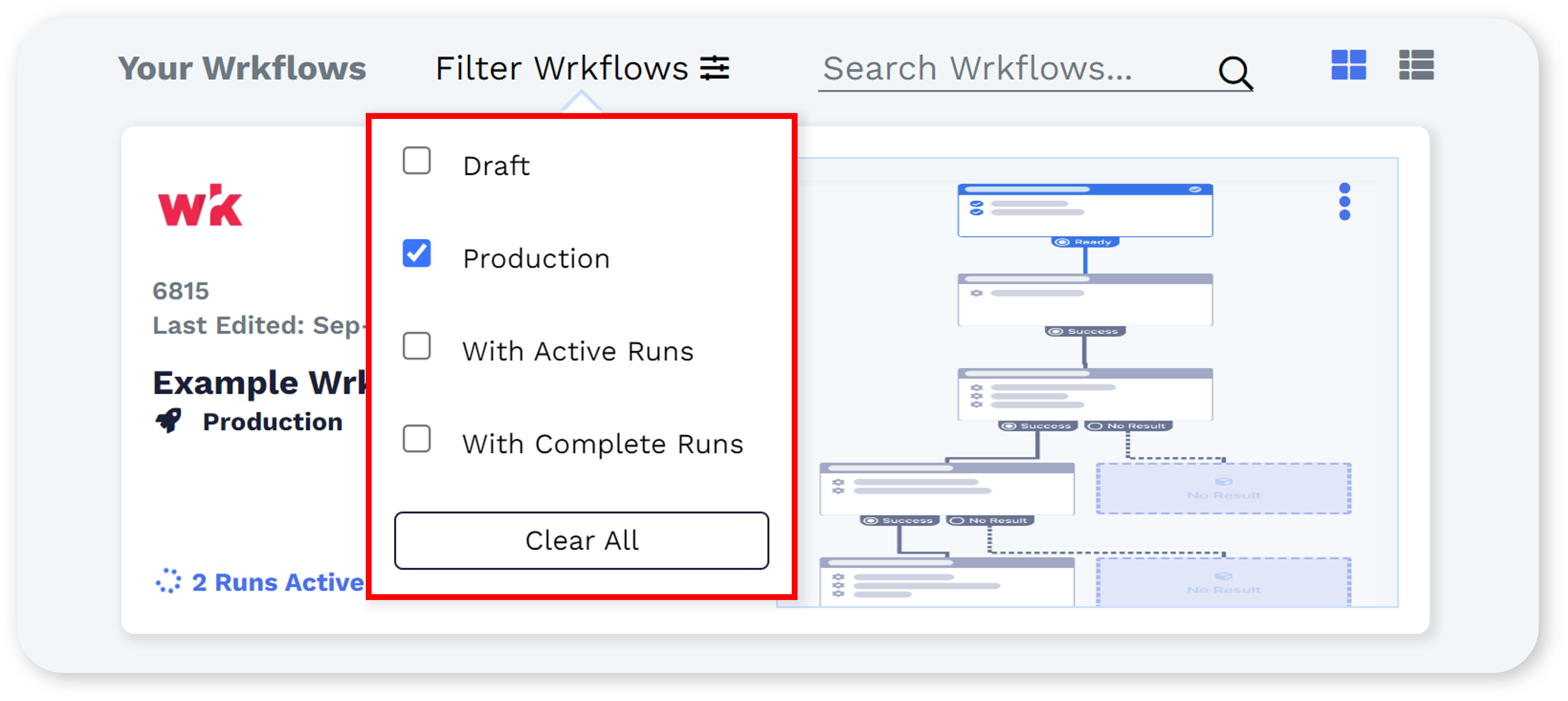 Wrk platform screenshot 1 for can i filter my wrkflows