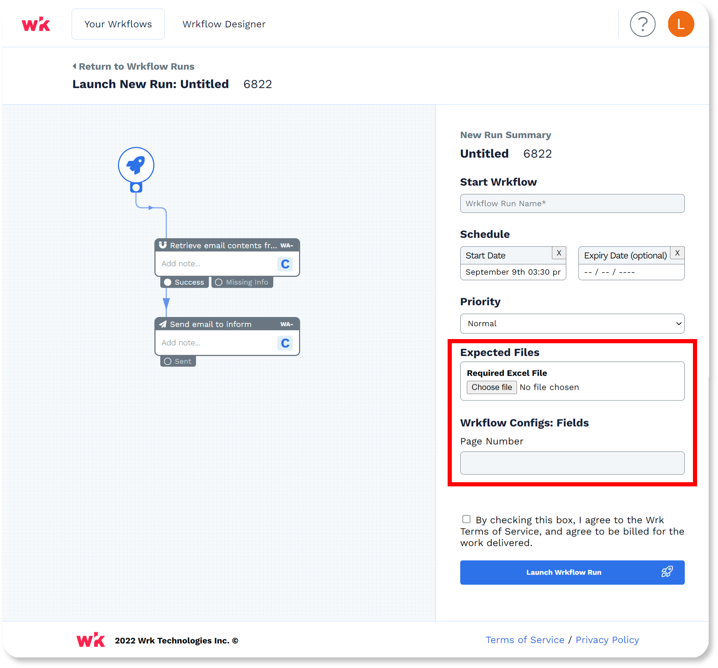 Wrk platform screenshot 2 for how to start a new Launch