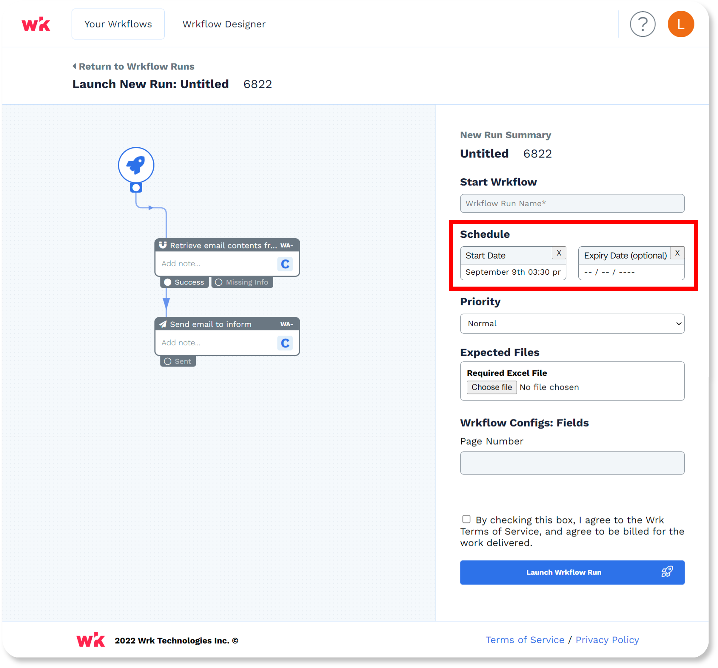 Wrk platform screenshot 3 for how to start a new Launch