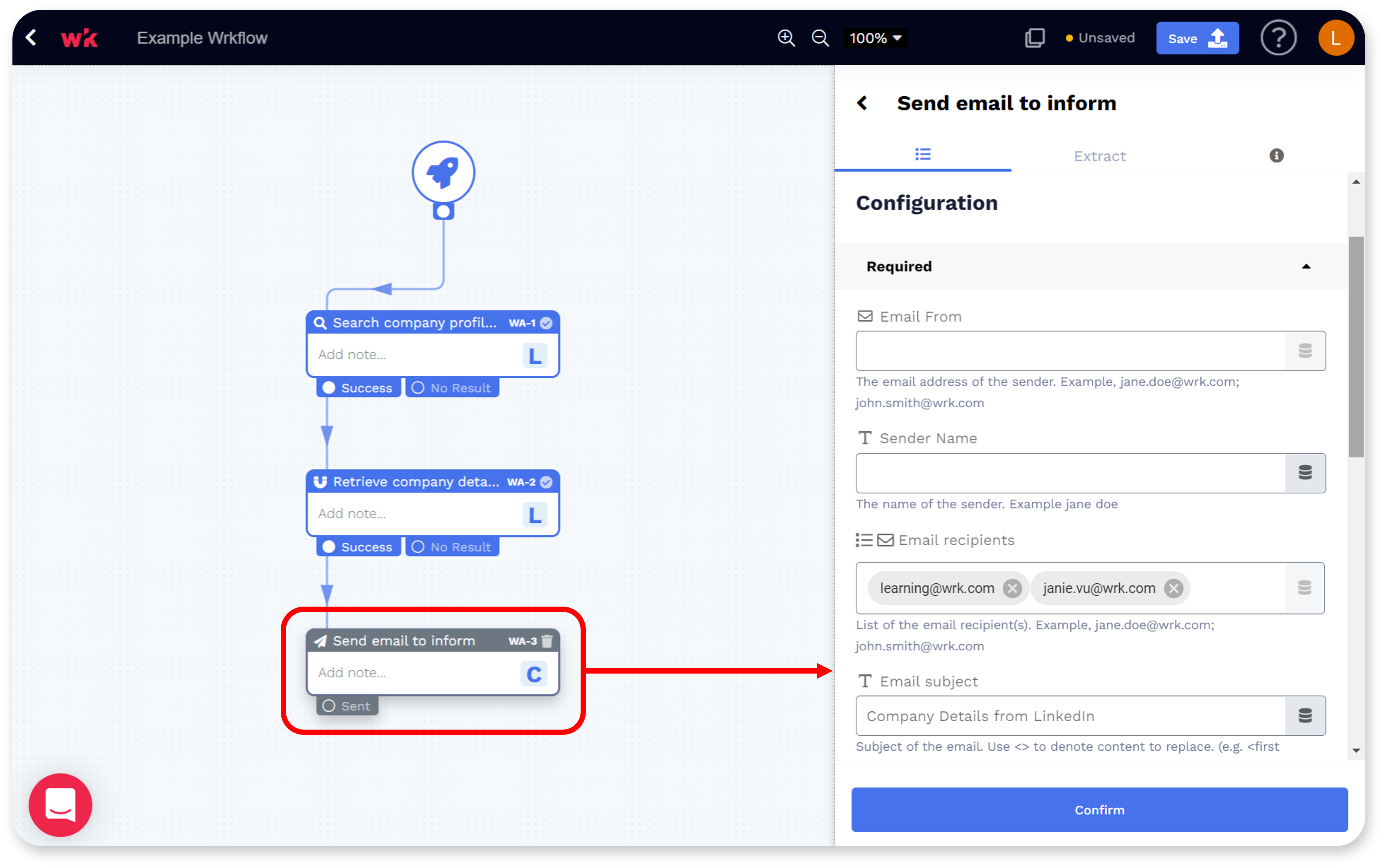 Wrk platform screenshot 1 for how do i configure a wrk action